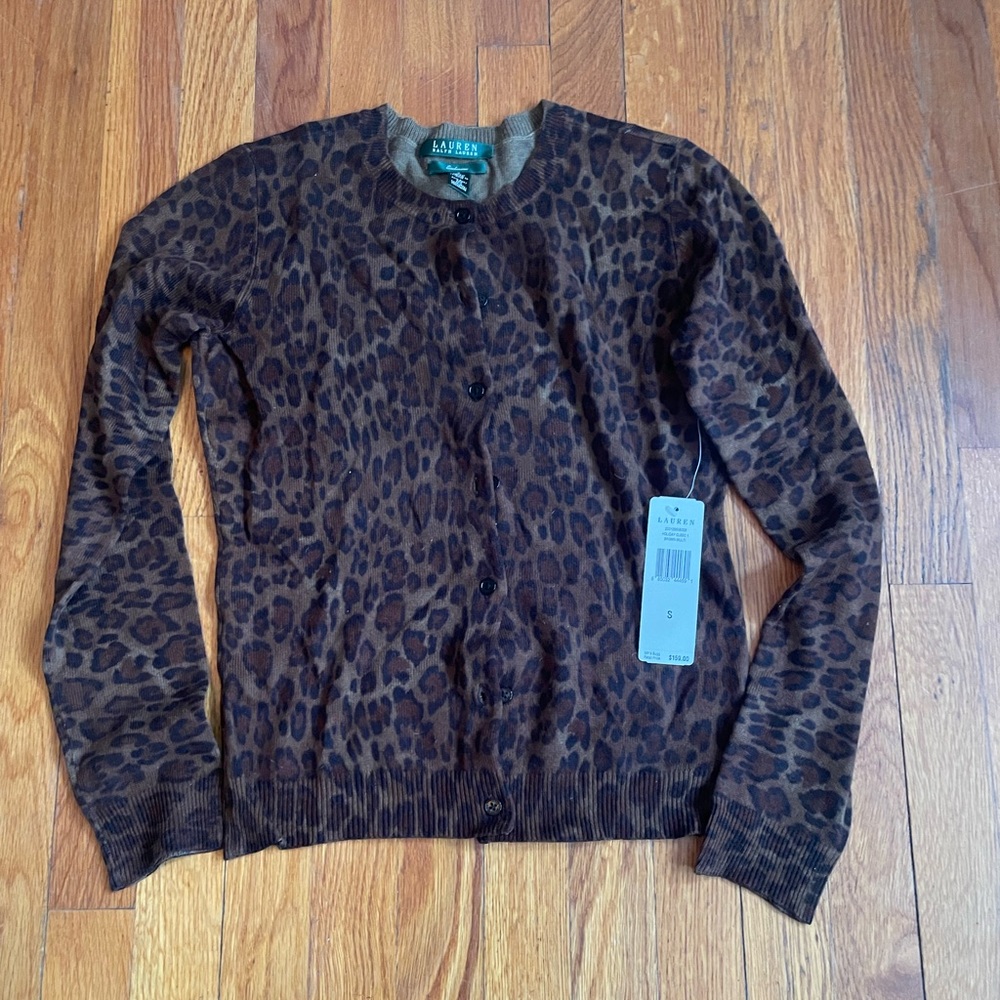 Ralph Lauren Brown Cashmere Leopard Cardigan